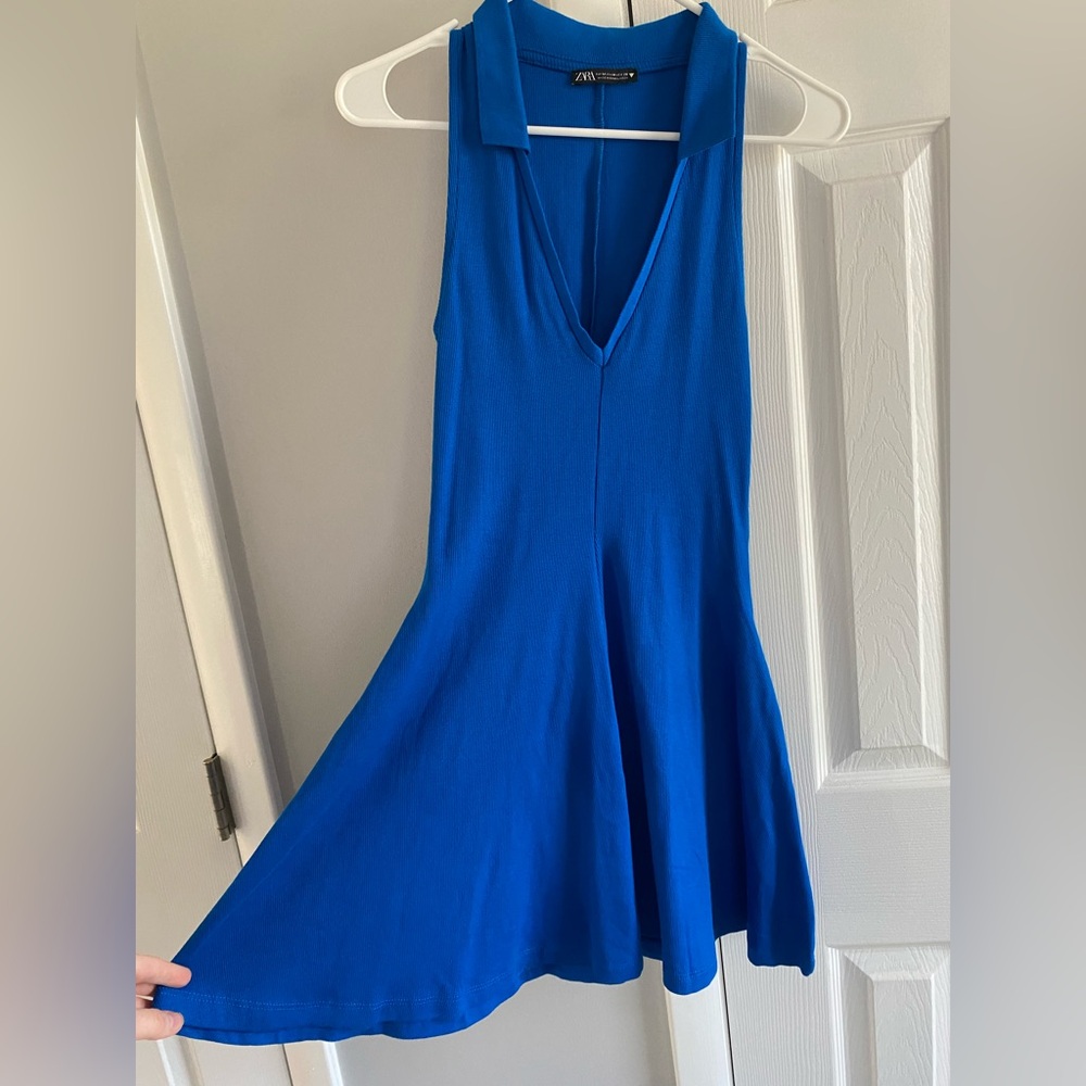 Zara cobalt collared skater tennis dress